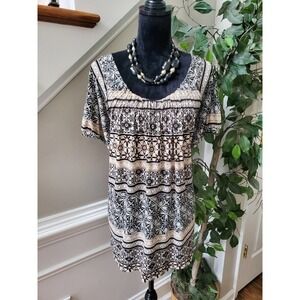 Rafaella Women's Black & White Polyester Round Neck Short Sleeve Top Blouse 2X